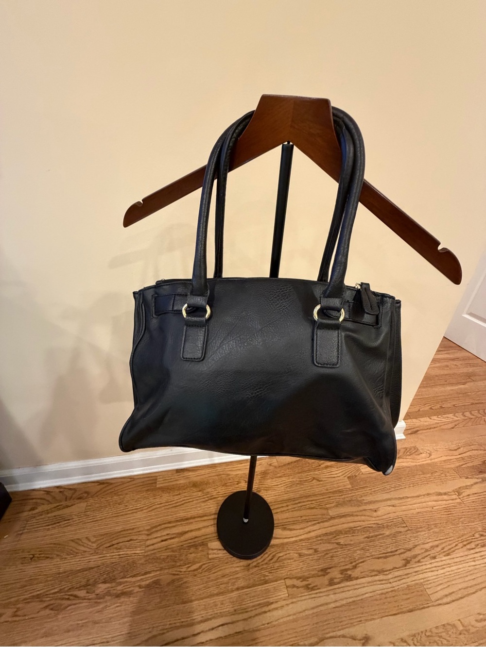 Apt. 9 Black Leather Tote with Gold Padlock Accent - Picture 2 of 5